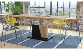 NINO kihúzható konferencia/étkezőasztal emelhető lappal, craft tölgy/fekete