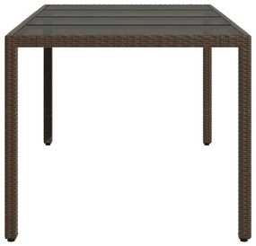 barna polyrattan üveglapos kerti asztal 190 x 90 x 75 cm