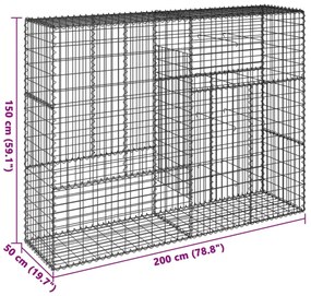 horganyzott vas gabion kosár fedéllel 200 x 50 x 150 cm