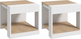 HOMCOM 2 db Rusztikus Stílusú Fa Tálca Éjjeliszekrény a Nappalihoz és Hálószobához 40 x 40 x 45 cm Fehér és Természetes | Aosom