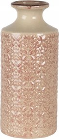 Bézs-rózsaszín kerámia váza virágmintás Marjolein M 13x30 cm
