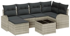 7 darabos kerti kanapészett párnákkal szürke Poly Rattan, 2 fős kerti kanapé tárolóval és párnákkal világosszürke Poly Rattan