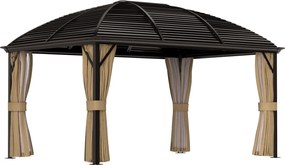 Outsunny Pavilon Kerek Tetővel, 4x3 m Vízálló, Stabil, Téli Védelmű Kerti Pavilon Szúnyoghálóval, Horgokkal, Oldalfalakkal, Barna | Aosom