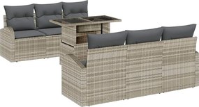 vidaXL Kerti Kanapé Szett párnával 7 pcs Világosszürke Poli rattan