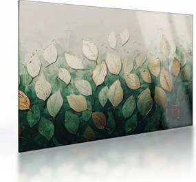 Üveg kép - Arany-zöld levelek (70x50 cm)