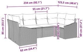 6 Darabos Kerti Kanapé Készlet Párnákkal Bézs Poli Rattán