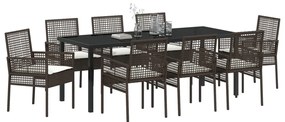 9 részes Kerti Étkező Szett Párnákkal Barna Polyrattan