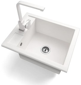 Gránit Mosogató NERO Parma + Design csaptelep + adagoló + szifon (fehér)