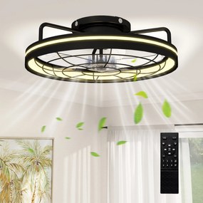 HOMCOM mennyezeti ventilátor lámpával, távirányítóval, 48 cm, 40 W LED, 3 színhőmérséklet, időzítő, 6 sebesség, dimmelhető, csendes DC motor, fekete |