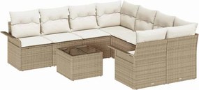 vidaXL Kerti Kanapé Szett párnával 9 pcs Beige és krém polirattan