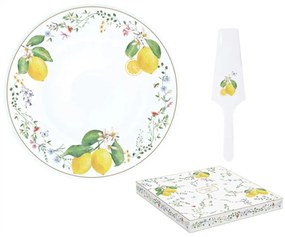 Porcelán tortatál lapáttal - 32cm - Fleurs et Citrons