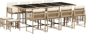 vidaXL 13 részes bézs polyrattan kerti étkezőgarnitúra párnákkal
