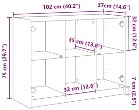 kézműves tölgy színű szerelt fa tálalószekrény 102x37x75,5 cm