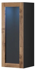 Vitrin 90 üveg Zylia (fekete + wotan tölgy)  (fehér LED világítás). 1060035