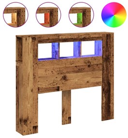 antik fa színű szerelt fa LED-es fejtámla 120x18,5x103,5 cm