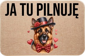 Lenvászon Lábtörlő Az Ajtó előtt Én Itt Vigyázok Kutya Német Juhász Szív