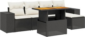 vidaXL 6 részes fekete polyrattan kerti ülőgarnitúra párnákkal