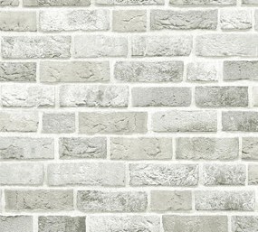 Fali tapéta mosható fal fehér-szürke vinil tégla flizelin