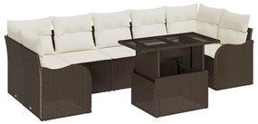 8 darabos kerti kanapészett párnákkal barna poly rattan, 2 személyes kerti kanapé tárolóval és párnákkal barna poly rattan