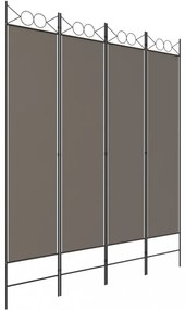 4 paneles antracitszürke szövet térelválasztó 160 x 200 cm