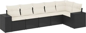 vidaXL 6 részes fekete polyrattan kerti ülőgarnitúra párnákkal