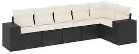 vidaXL 6 részes fekete polyrattan kerti ülőgarnitúra párnákkal