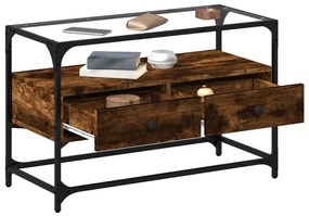 füstös tölgy szerelt fa TV-szekrény üveglappal 80 x 35 x 51 cm