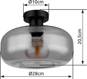 Globo 15566D Mennyezeti könnyűfém matt fekete, füstszínű üveg, ø: 280mm, M:205mm, nem tartozék: 1x E27 40W 230V