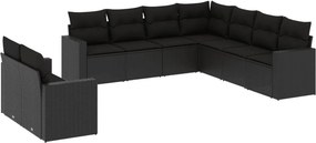 vidaXL 9 részes fekete polyrattan kerti ülőgarnitúra párnákkal