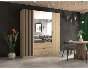 VISTA gardróbszekrény tükörrel, 200x215 cm, artisan tölgy/grafit