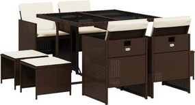 vidaXL 9 részes barna polyrattan kerti étkezőgarnitúra párnákkal