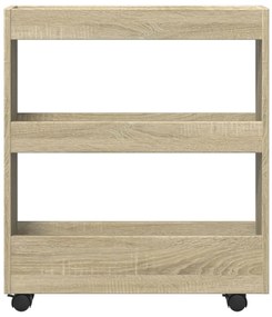 3 szintes sonoma tölgy színű szerelt fa keskeny tárolókocsi