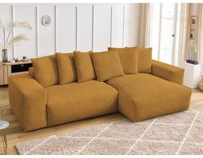 Mustársárga kordbársony kinyitható-tárolóhelyes sarokkanapé Voltaire – Bobochic Paris