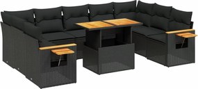 vidaXL 10 részes fekete polyrattan kerti ülőgarnitúra párnákkal