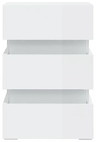magasfényű fehér szerelt fa LED-es éjjeliszekrény 45x35x67 cm