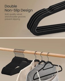 SONGMICS bársony vállfák, 50 darabos ruhafogas készlet, tintafekete