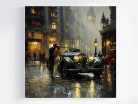 Vászonkép Canvas Város Este Autó Pár Csók Retro 40x40