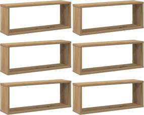 vidaXL 6 db kézműves tölgy színű szerelt fa fali kockapolc 60x15x23 cm