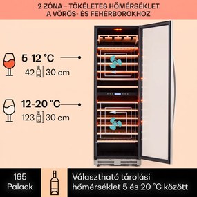 Klarstein Vinovilla Grande Duo, nagy kapacitású borhűtő, 425 liter, 165 palack, 3 színű LED világítás