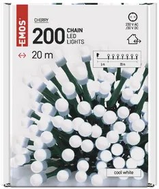 LED karácsonyi fényfüzér, cseresznye – golyók, 20 m, kültéri és beltéri, hideg fehér, időz