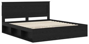 vidaXL Ágykeret fejtámlával fiókkal Fekete 180 x 200 cm Tömör fenyőfa