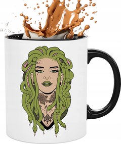 Fehér Bögre Fekete Belsővel És Medúza Tetoválás Tartóval 330ML Divatos Wz