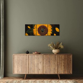Kép - Napraforgók és a virágszirmok (órával) (90x30 cm)