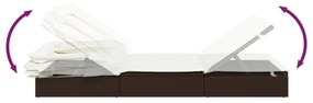 barna polyrattan napozóágy összecsukható tetővel 213x63x97 cm