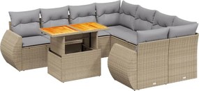 vidaXL 9 részes bézs polyrattan kerti ülőgarnitúra párnákkal