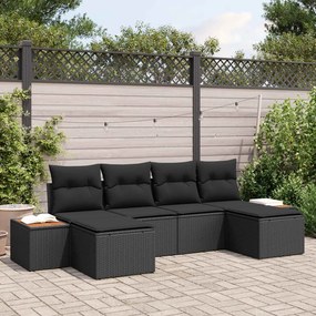 vidaXL Kerti Kanapé Szett párnával 6 pcs Fekete Poly Rattan