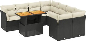 vidaXL 9 részes fekete polyrattan kerti ülőgarnitúra párnákkal