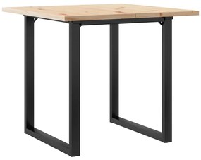 Tömör fenyőfa és acél étkezőasztal O-vázzal 90x90x75,5 cm