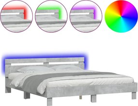 vidaXL betonszürke ágykeret fejtámlával és LED-del 160 x 200 cm