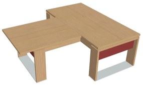 Verno+ S asztal 200 x 220 cm, kiegészítő íróasztallal, világos tölgy / piros